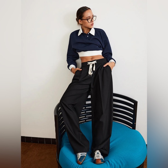 Commense Plain Drawstring Wide-Leg Pants - Picture 3 of 9